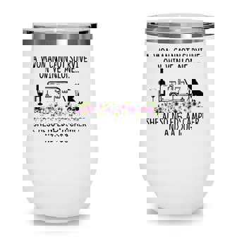 Womens A Woman Cannot Survive On Wine Alone She Needs Camper Dog Wine Tumbler - Seseable