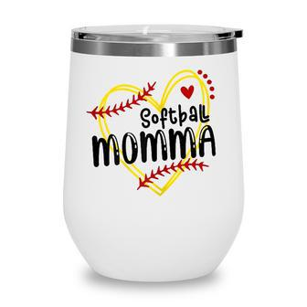 Womens Heart Momma Love Softball Mothers Day Momma Softball Wine Tumbler - Seseable