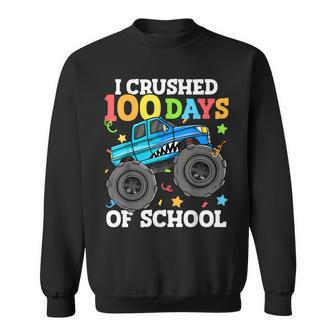 100 Days Of School Monster Truck 100Th Day Of School Boys Sweatshirt - Seseable