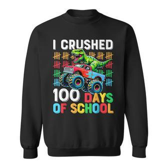 100 Days Of School Monster Truck 100Th Day Of School T-Rex Sweatshirt - Seseable