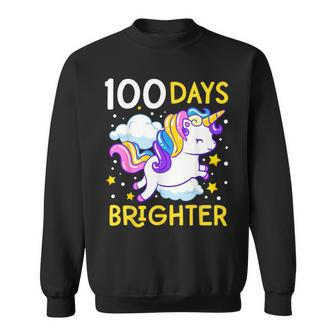100Th Day Of School Unicorn 100 Days Brighter Kindergarten Sweatshirt - Seseable