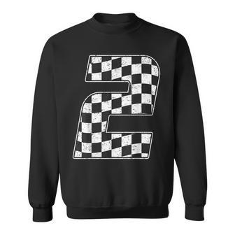 2 Year Old Pit Crew Two 2Nd Birthday Boy Racing Car Flag Sweatshirt - Monsterry