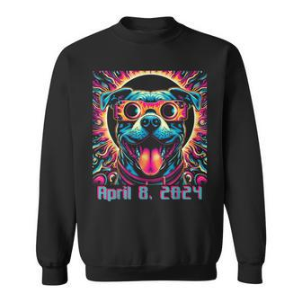 2024 Solar Eclipse Dog Pitbull Wearing Glasses Psychedelic Sweatshirt - Monsterry CA