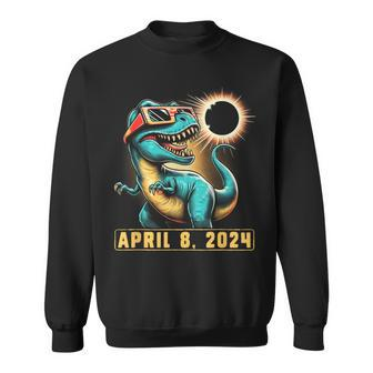 2024 Solar Eclipse T-Rex Wearing Solar Eclipse Glasses Sweatshirt | Mazezy