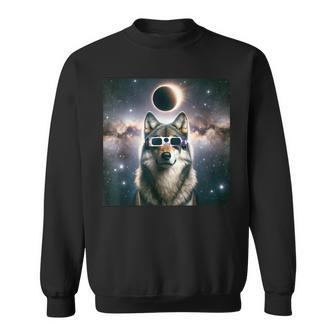 2024 Solar Eclipse Wolf Wearing Glasses Totality Sweatshirt | Mazezy