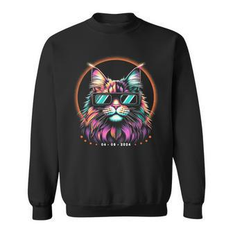 2024 Total Solar Eclipse Cat With Glasses April Date Sweatshirt | Mazezy