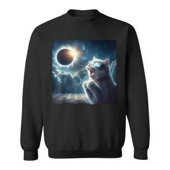 2024 Total Solar Eclipse Cat Wearing Glasses Totality Cat Sweatshirt - Monsterry DE