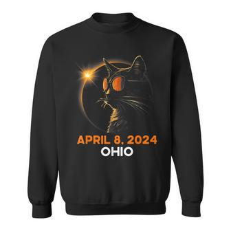 2024 Total Solar Eclipse Usa Ohio Cat Glasses April 8 Sweatshirt - Monsterry