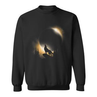 2024 Total Solar Eclipse Wolf Moon And Sun Sweatshirt - Monsterry