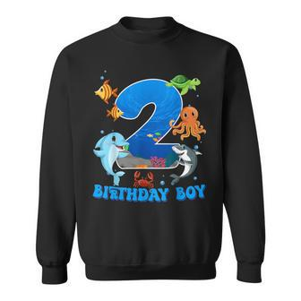 2Nd Birthday Party Ocean 2 Year Old Sea Fish Birthday Boy Sweatshirt - Thegiftio UK