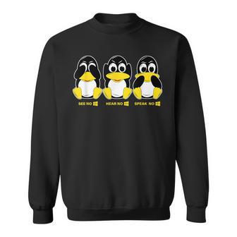 3 Linux Penguins Hörre Sehen Sprechen Kein Win Informatiker Sweatshirt - Seseable