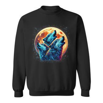 3 Wolves Howling At The Moon Wolf Animal Sweatshirt - Monsterry AU