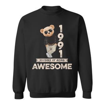 33 Geburtstag Herren Damen 1991 Original Awesome Teddybär Sweatshirt - Geschenkecke