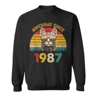 37Th Birthday Cat Lover 37 Year Vintage Awesome Since 1987 Sweatshirt - Thegiftio UK