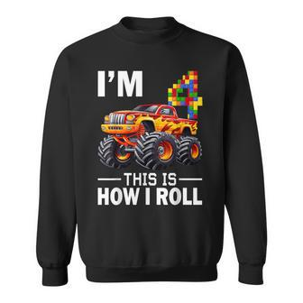 4 Years Old Building Blocks Monster Truck 4Th Birthday Boy Sweatshirt - Monsterry AU