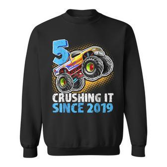 5 Crushing It Since 2019 Monster Truck 5Th Birthday Boys Sweatshirt | Mazezy