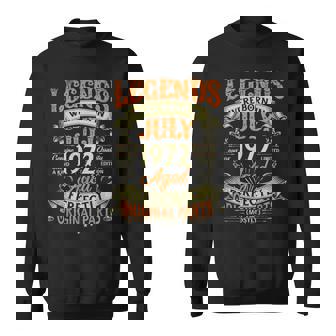 52Th Birthday 52 Years Old Legends Born In July 1972 Sweatshirt - Thegiftio UK