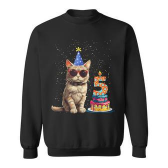 5Th Birthday Cute Cat 5 Years Old Bday Party Kitty Cat Lover Sweatshirt - Seseable