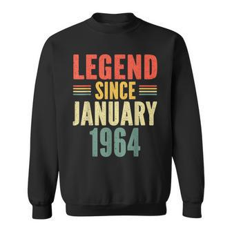 60Th Birthday Legend Since January 1964 60 Years Old Vintage Sweatshirt - Monsterry