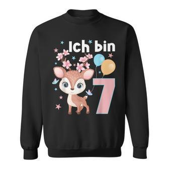 7 Jahre Alt Ich Bin 7 Hirsch Deer 7Th Birthday Black Sweatshirt - Seseable