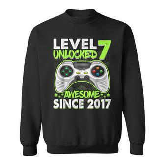 7 Year Old Boy Video Gamer Awesome Since 2017 7Th Birthday Sweatshirt - Seseable