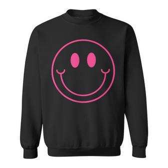 70S Cute Pink Smile Face Peace Happy Smiling Face Sweatshirt - Seseable