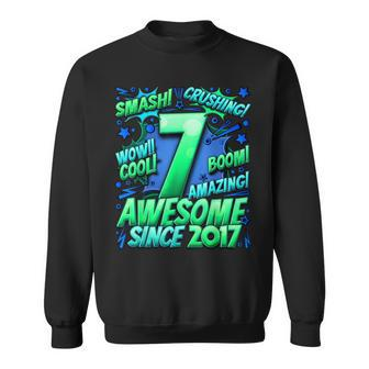 7Th Birthday Comic Style Awesome Since 2017 7 Year Old Boy Sweatshirt | Mazezy