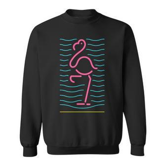 80S Retro Neon Sign Pink Flamingo Bird 80'S Sweatshirt | Mazezy