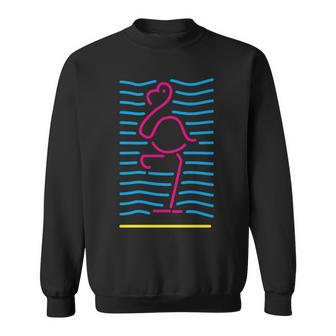 80'S Retro Neon Sign Pink Flamingo Bird Sweatshirt | Mazezy