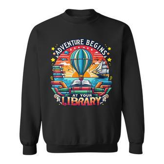 Adventure Begins At Your Library Summer Hot Balloon 2024 Sweatshirt | Mazezy AU