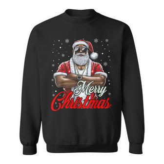 African American Santa Christmas Pajama Cool Black Sweatshirt - Monsterry DE