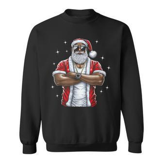 African American Santa Christmas Pajama Cool Black X-Mas Sweatshirt - Seseable