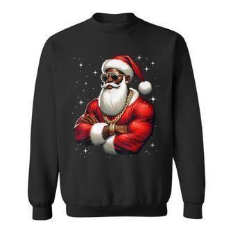 African American Santa Claus Family Christmas Black Sweatshirt - Monsterry
