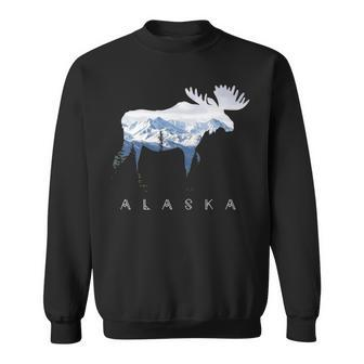 Alaska Day Moose Snowy Mountain Sweatshirt | Mazezy