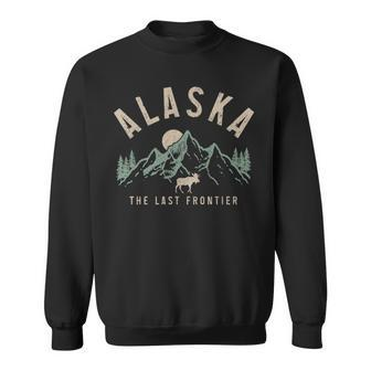 Alaska The Last Frontier Vintage Mountains Moose Hiking Sweatshirt - Monsterry