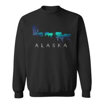 Alaska Sled Dogs Mushing Sled Dog Team Aurora Borealis Scene Sweatshirt | Mazezy