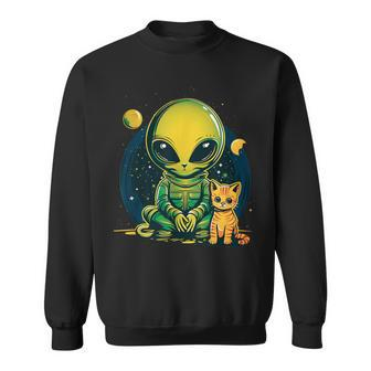 Alien And Cat Cat Selfie With Alien Vintage Ufo Sweatshirt - Monsterry AU