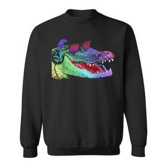 Alligator With Headphones And Sunglasses Sweatshirt - Monsterry UK