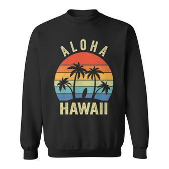 Aloha Hawaii Hawaiian Island Palm Beach Surfboard Surf Sweatshirt | Mazezy