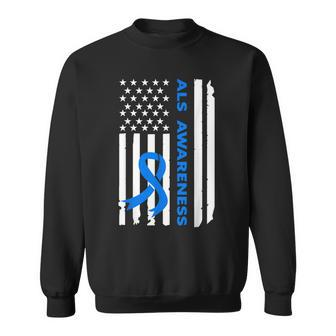Als Awareness Blue Ribbon American Flag Sweatshirt - Monsterry DE