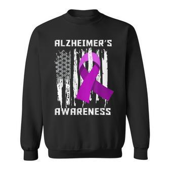Alzheimer's Awareness Usa Flag Purple Ribbon Sweatshirt - Monsterry