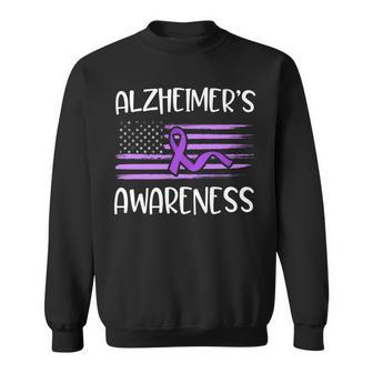 Alzheimer's Disease Awareness Purple Ribbon American Flag Sweatshirt - Monsterry AU