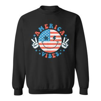 America Vibes Happy Face Smile American Flag 4Th Of July Sweatshirt - Monsterry DE