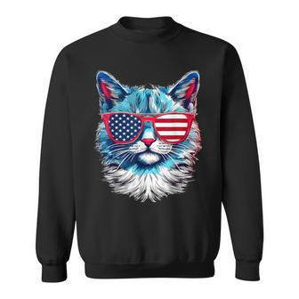 American Cat Sunglasses Usa Flag 4Th Of July Memorial Day Sweatshirt - Monsterry CA