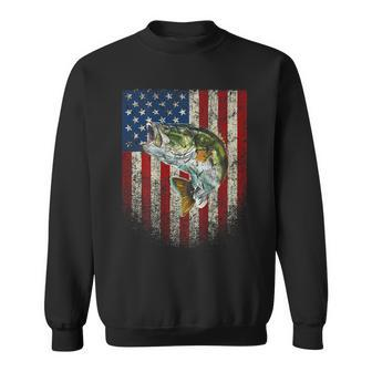 American Flag Print On The Back Bass Fish Fishing Sweatshirt - Seseable