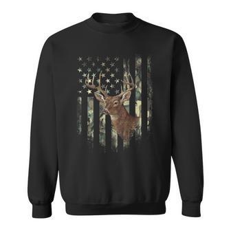 American Flag Print On The Back Deer Hunting Camo Sweatshirt - Monsterry DE