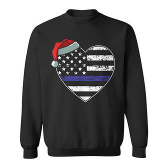 American Flag Blue Line Police Christmas Pajama Cop Officer Sweatshirt - Monsterry DE