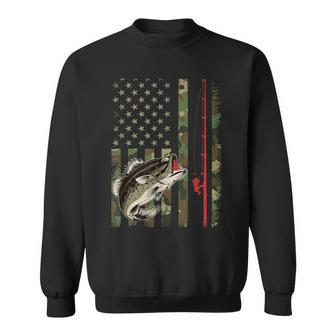 American Flag Fishing Rod Grunge Camouflage Largemouth Bass Sweatshirt - Monsterry AU