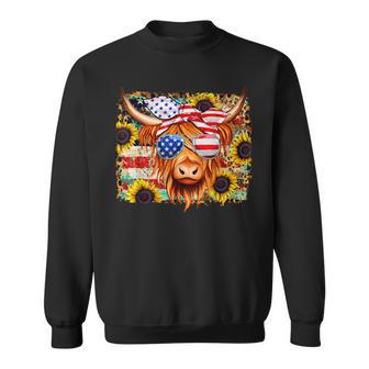 American Flag Highland Cow-Fourth Of July Cow Lover Cool Sweatshirt - Monsterry