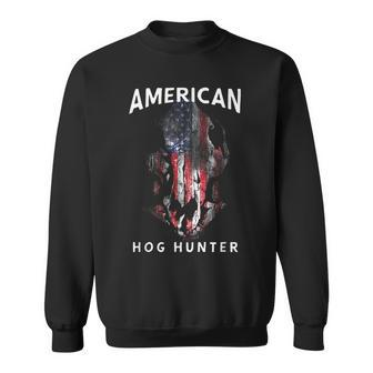American Hog Hunter Patriotic Wild Hog Skull Sweatshirt - Monsterry CA